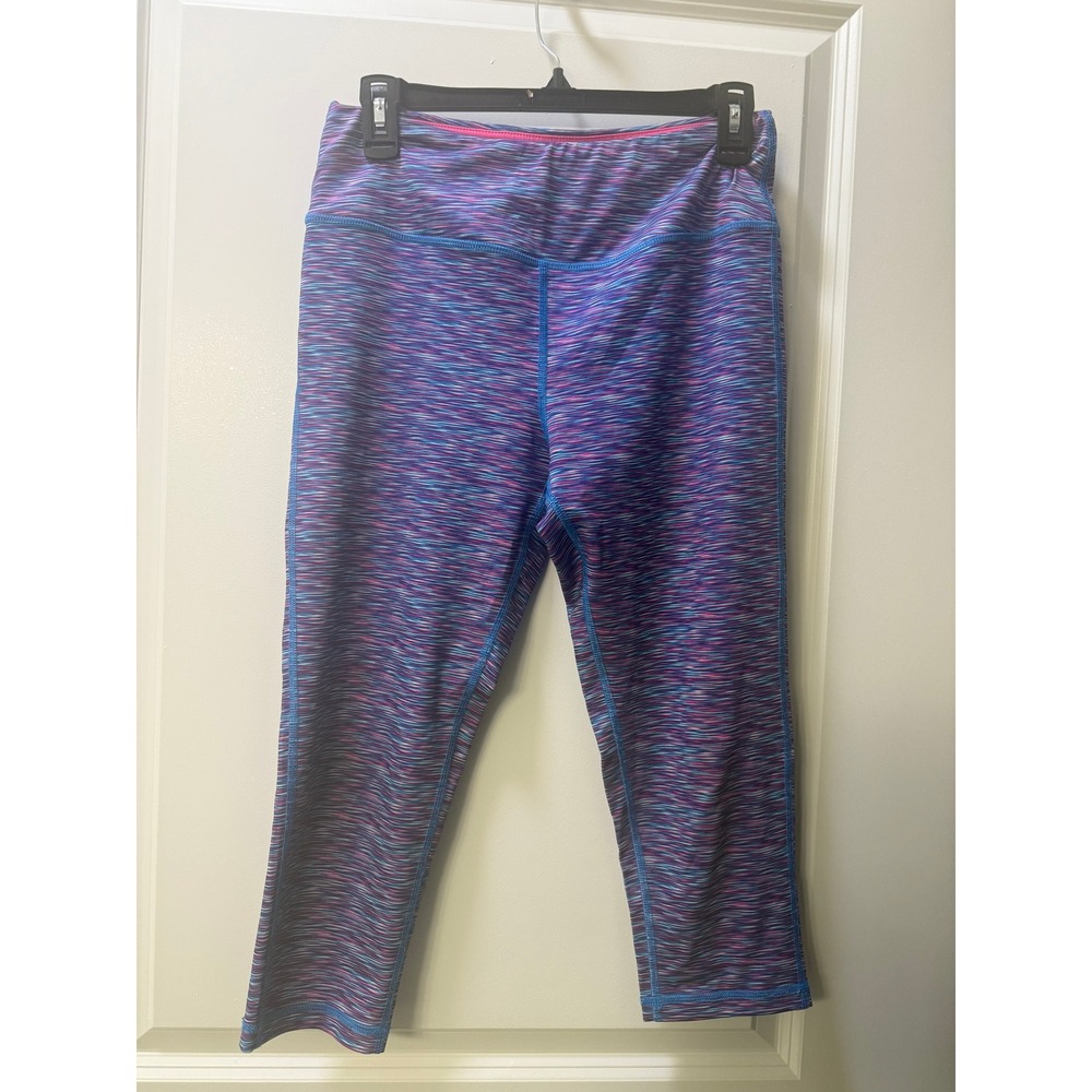 Pro Player Womens Space Dye Wicking Athletic Cropped Leggings Purple Blue Size M